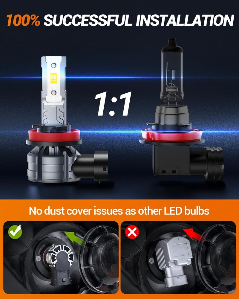 SEALIGHT مصباح ضباب LED H11 H8، سلسلة S2S 800% أكثر سطوعًا 6500K مصباح ضباب H11 بحجم 1:1، عمر افتراضي 50000+ ساعة مصباح LED H16، عبوة من 2 - Image 2
